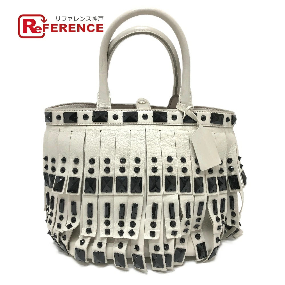 PRADA Fringe Bag Handbag Leather White